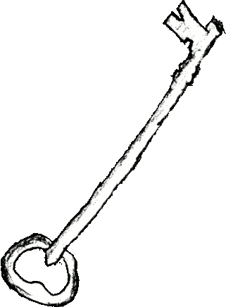 The key that was in the book, now set out on the desk.